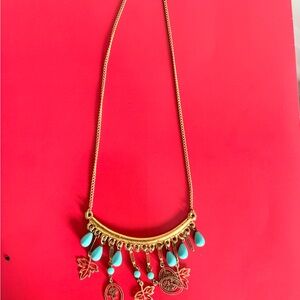 Gold and Turquoise Pendant Necklace